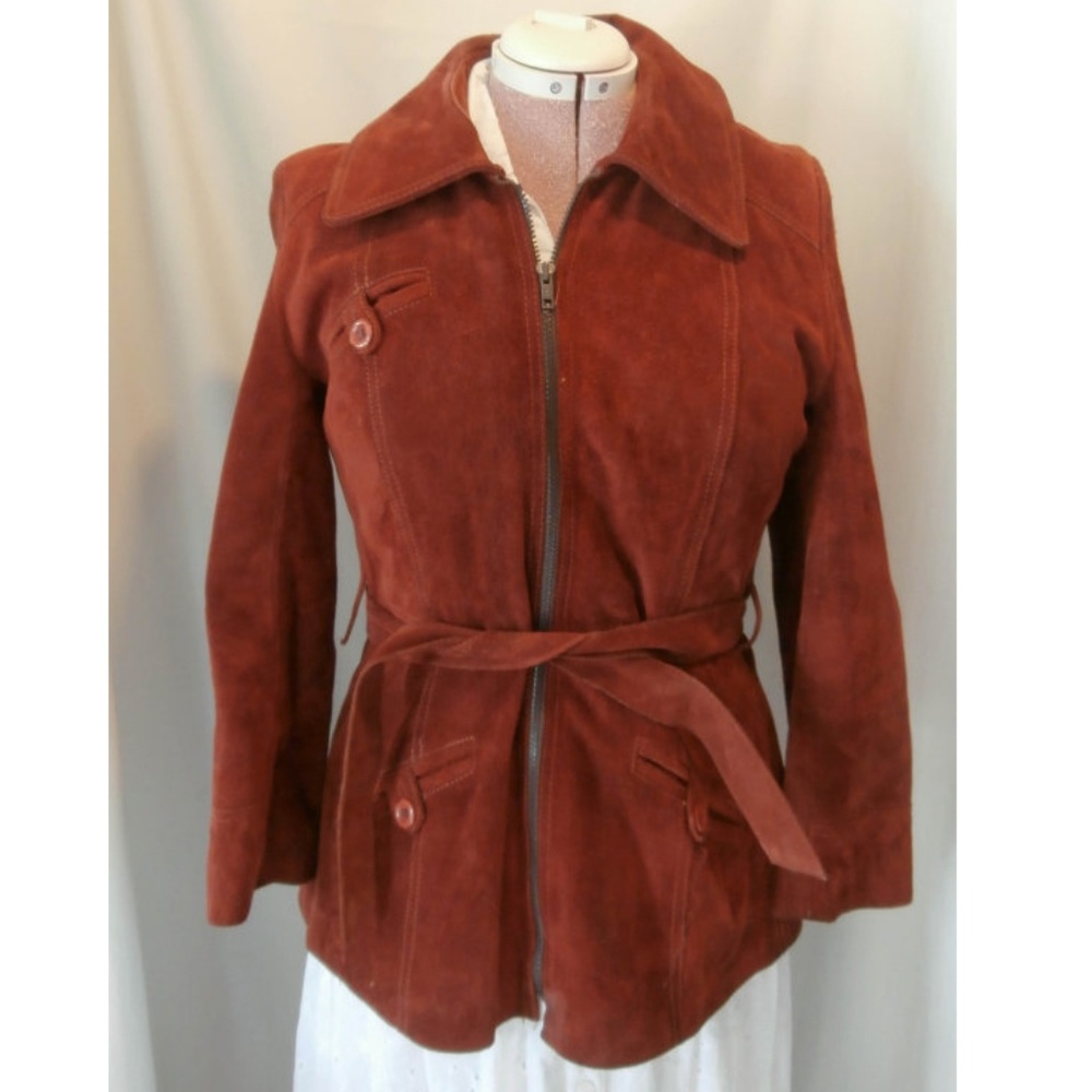 1970s Suede Leather Belted Coat Plus Size 16